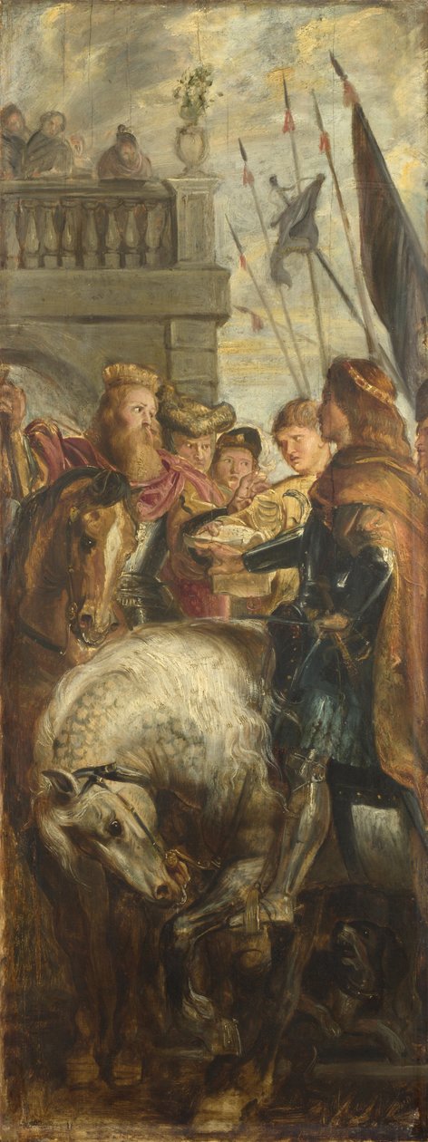Clothar és Dagobert királyok vitáznak a mauritiusi császár hírnökével. Vázlat a főoltárképhez, St Bavo, Gent, 1611 alkotó: Peter Paul Rubens