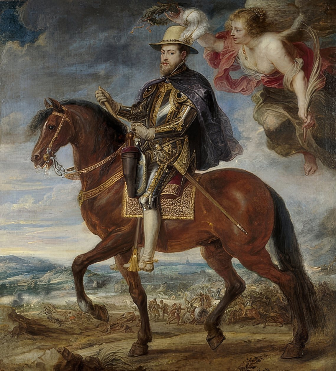 Fülöp spanyol király (1527-1598) lóháton. 1628 alkotó: Peter Paul Rubens