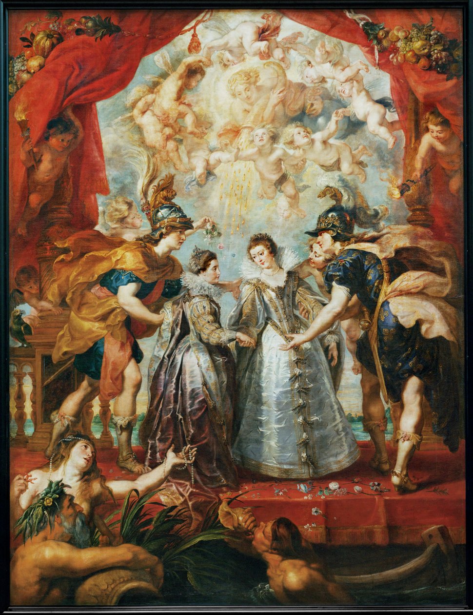 A két francia és a spanyol hercegnő cseréje a Bidasoa folyón alkotó: Peter Paul Rubens
