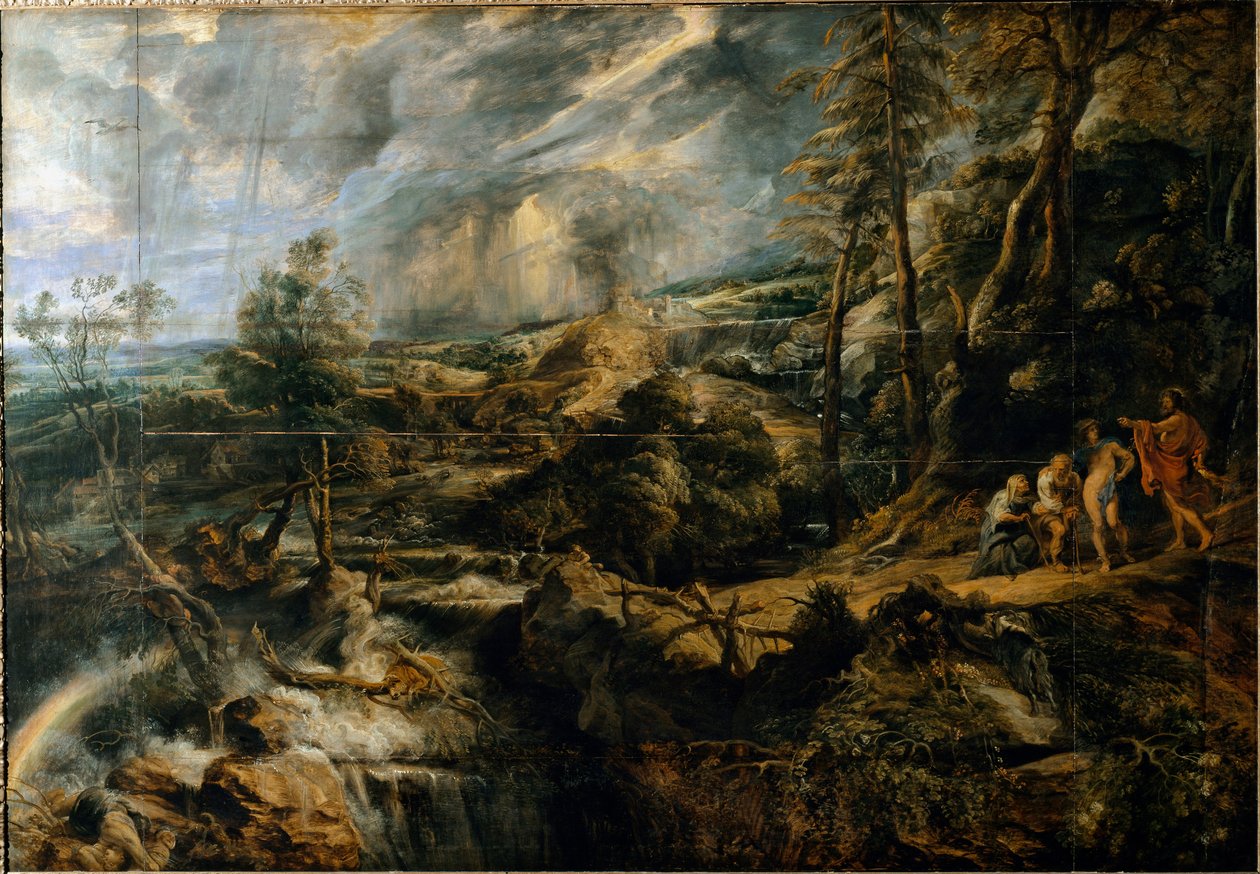 Tempete tája a régi frígekkel, Philemonnal és Baucisszal (Festmény, 1620 körül) alkotó: Peter Paul Rubens
