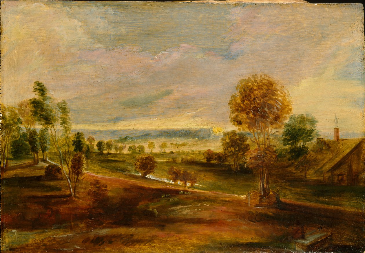 Táj gazdasági épületekkel naplementekor, 1600-1640 alkotó: Peter Paul Rubens