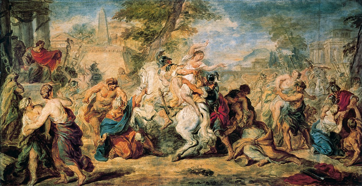 "A szabinok megerőszakolása" A nők hiányának pótlására Romulus és a rómaiak elrabolták szomszédjaikat, a szabinokat, akik megpróbálták erőszakkal visszaszerezni őket. A csata elkerülhető a szabinoknak köszönhetően, akik beavatkoznak a harcosok közé alkotó: Peter Paul Rubens
