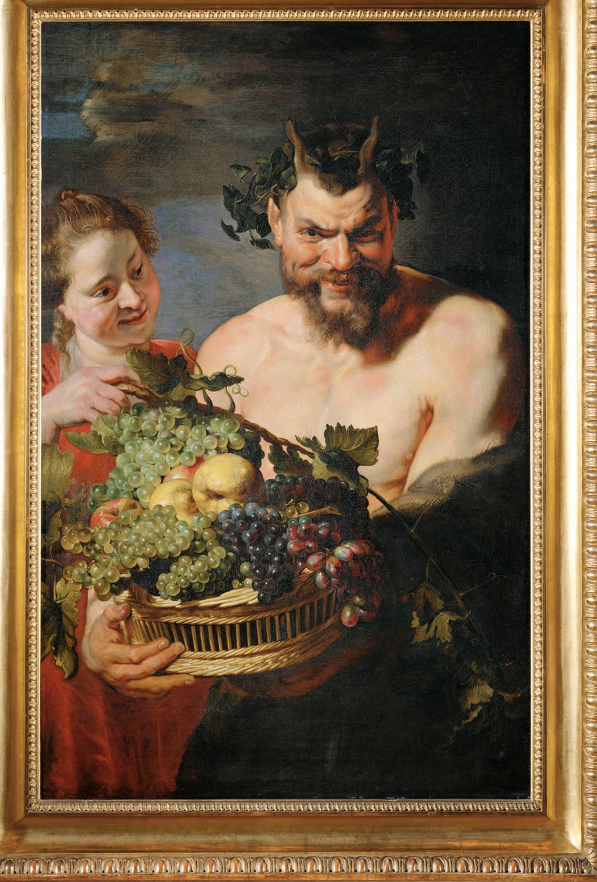 Maenad és szatír gyümölcskosárral (festmény vászonra) alkotó: Peter Paul Rubens