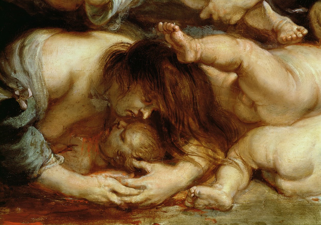 Az ártatlanok mészárlása, egy anya és gyermek részlete (olaj a panelen) alkotó: Peter Paul Rubens