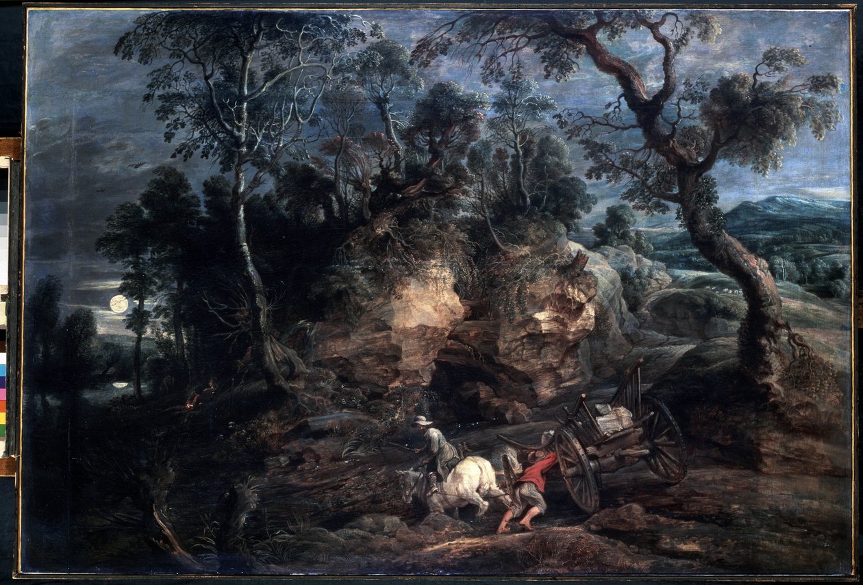 Táj kőhordozókkal. Peter Paul (Pierre-Paul) Rubens (vagy Peter Paul vagy Petrus Paulus) festménye (1577-1640). Olaj, vászon, 86 x 126,5 cm, 1620 körül. Flamand művészet, barokk művészet. Ermitázs Múzeum, St. alkotó: Peter Paul Rubens