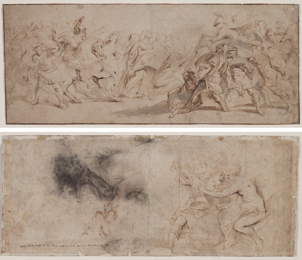 A rómaiak és a szabinok megbékélése (recto) Vénusz lefegyverző Mars, Drapery-tanulmány (verso) alkotó: Peter Paul Rubens