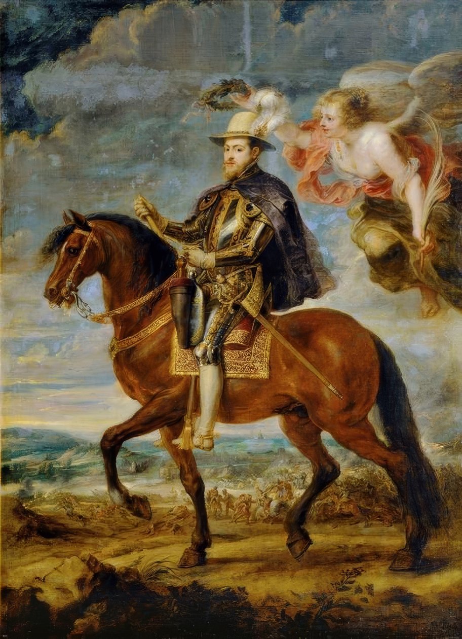 Fülöp lovas portréja a St. Quentin-i csatában 1557-ben alkotó: Peter Paul Rubens