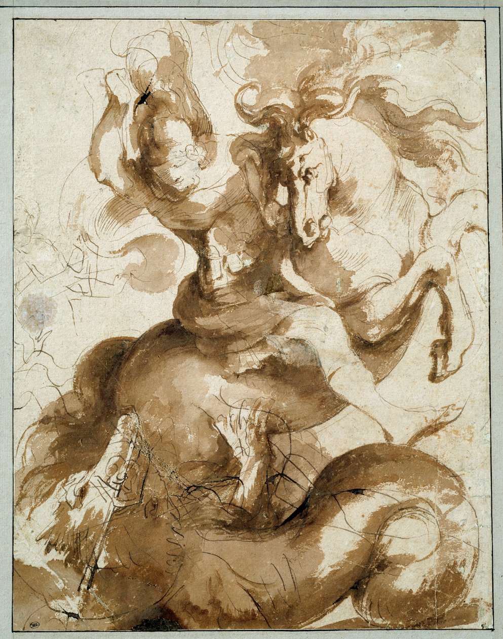 Szent György megöli a sárkányt. Pierre Paul (Pierre-Paul) Rubens (vagy Peter Paul vagy Petrus Paulus) rajza (1577-1640) Ec. Nagyzolás. alkotó: Peter Paul Rubens
