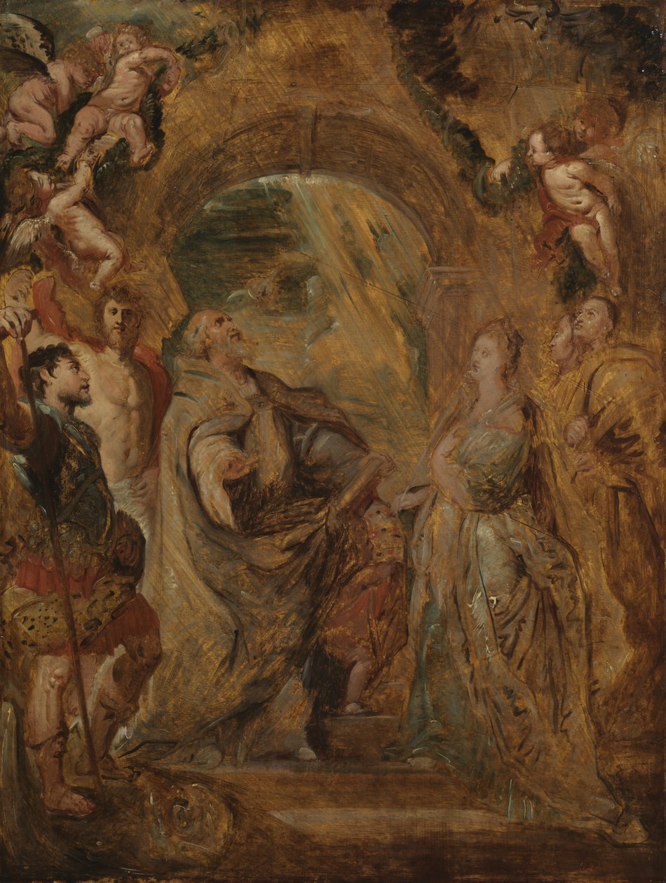 Nagy Szent Gergely Maurus és Papianus szentekkel, és Szent Domitilla Szent Nereusszal és Akhilleusszal, 1606-07 alkotó: Peter Paul Rubens