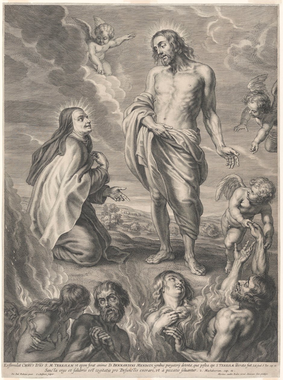 Ávila-i Szent Teréz, aki Krisztus előtt térdelve közbenjár a tisztítótűzben szenvedő lelkekért alkotó: Peter Paul Rubens
