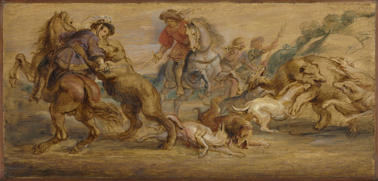 Tanulmány a "The Bear Hunt"-hoz (az Alcázarhoz, Madrid) alkotó: Peter Paul Rubens
