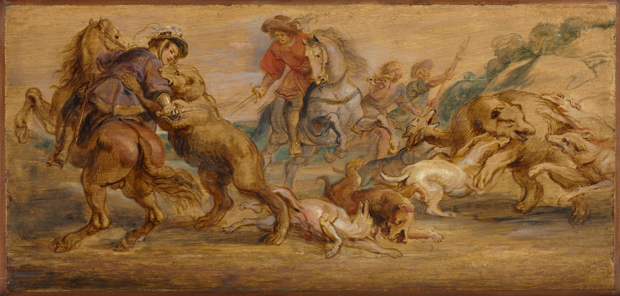 Tanulmány a "The Bear Hunt"-hoz (az Alcázarhoz, Madrid) alkotó: Peter Paul Rubens