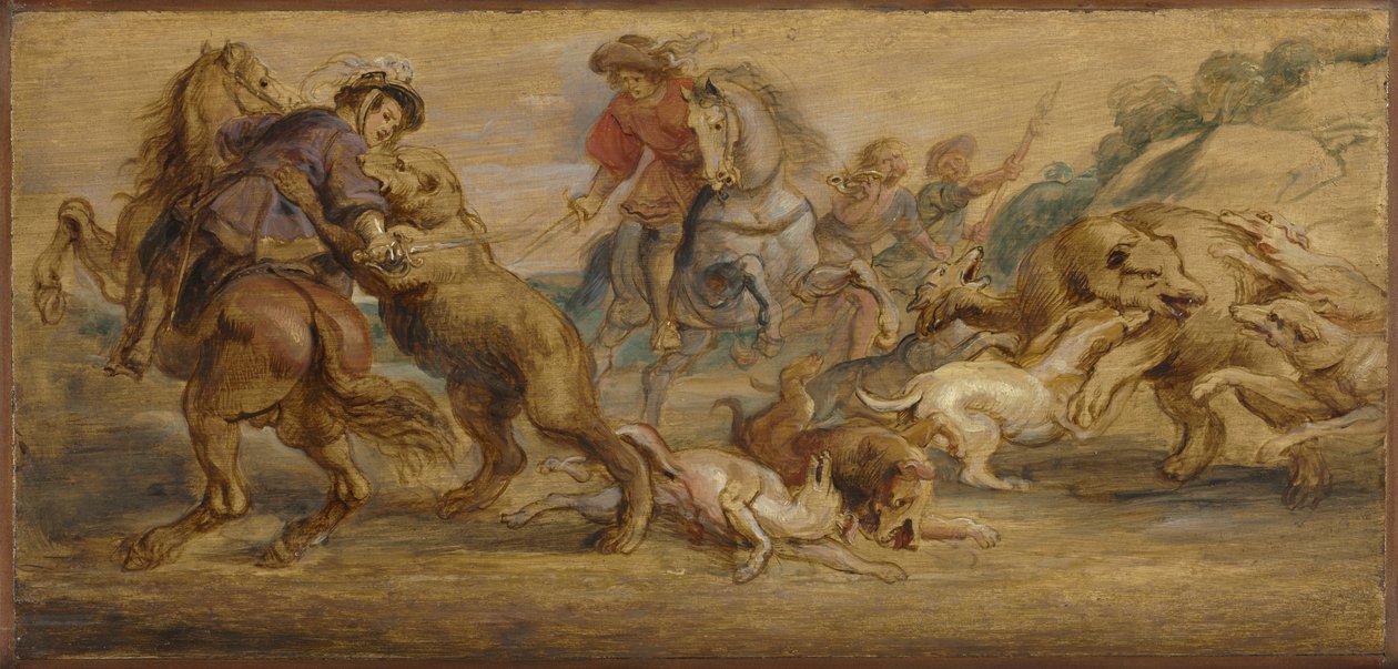 Tanulmány a "The Bear Hunt"-hoz (az Alcázarhoz, Madrid), 1639 körül (olaj, fa) alkotó: Peter Paul Rubens