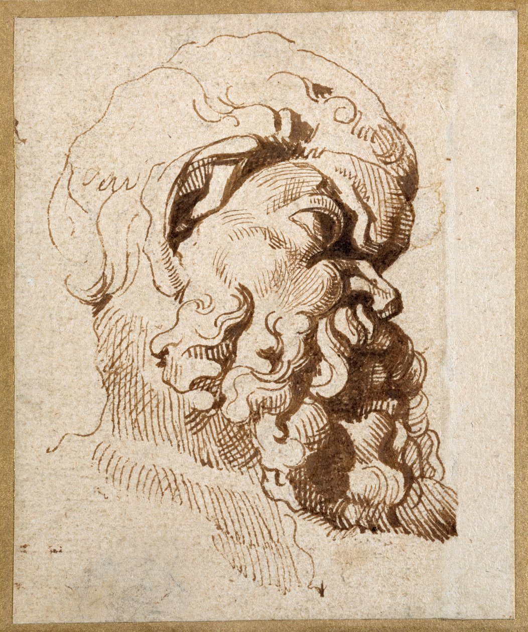 Egy antik Silenus fej tanulmányozása (toll és tinta papíron) alkotó: Peter Paul Rubens