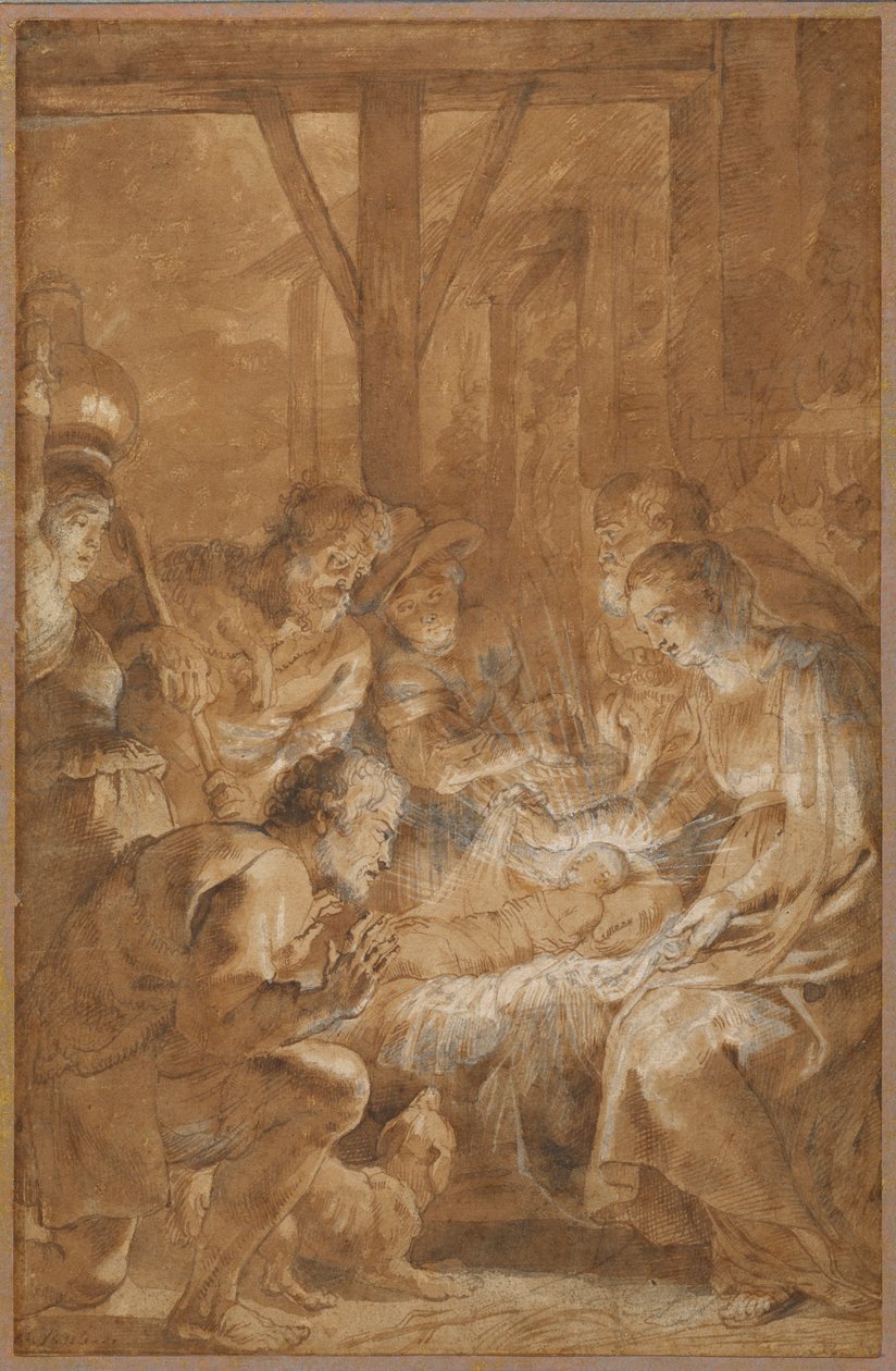A Pásztorok imádása, 1613-1614 körül (toll és barna tinta barna mosással és fehér gouache) alkotó: Peter Paul Rubens