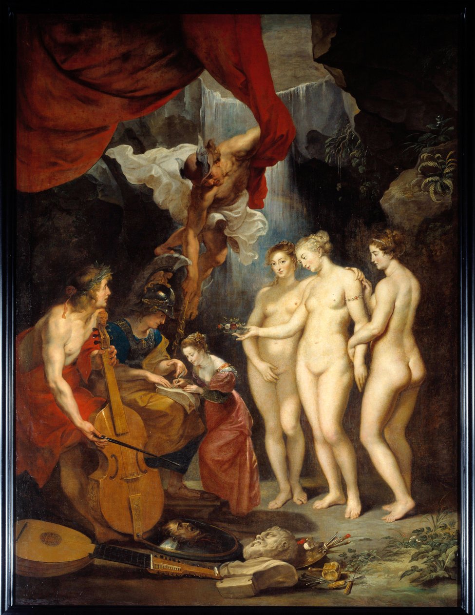 Medicis Mária nevelése Allegorie, amely a fiatal Medicis Mária királynő (1573-1642) tanítását képviseli Minerva, Merkúr, Apollo és a három Kegyelem között. Pierre Paul (Pierre-Paul) Rubens (vagy Peter Paul vagy Petrus Paulus) festménye (15 alkotó: Peter Paul Rubens