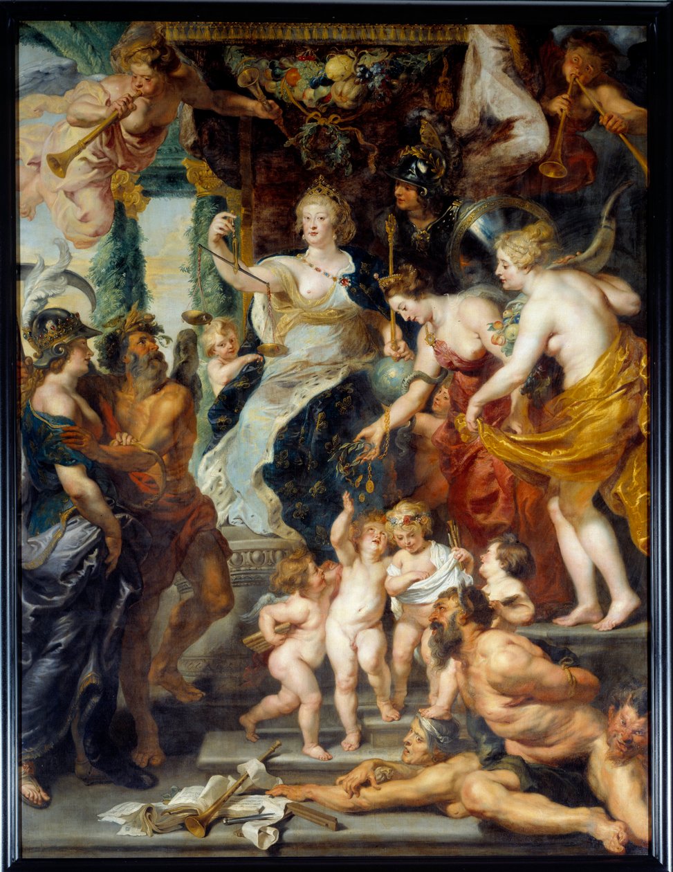 Mária Medicis királynő (Maria de Medici) (1573-1642) régensségi ábrázolásának Felicity diadalmenetében a régensség idején. Pierre Paul (Pierre-Paul) Rubens (vagy Peter Paul vagy Petrus Paulus) festménye (1577-1640) 17. század V. 3,94x2,95 m alkotó: Peter Paul Rubens