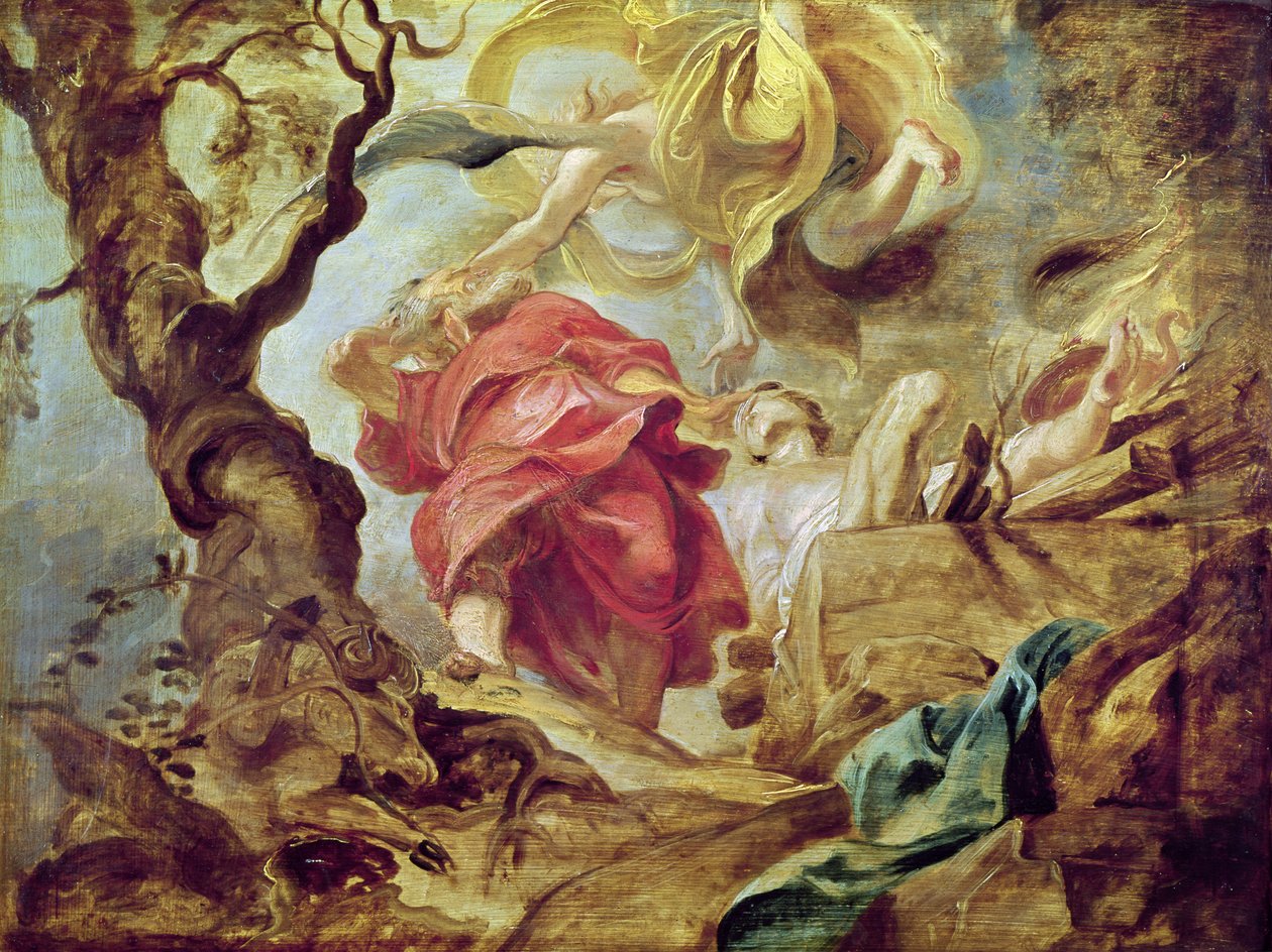 Izsák feláldozása, a jezsuita templom mennyezetének vázlata, Antwerpen, 1620-21 alkotó: Peter Paul Rubens