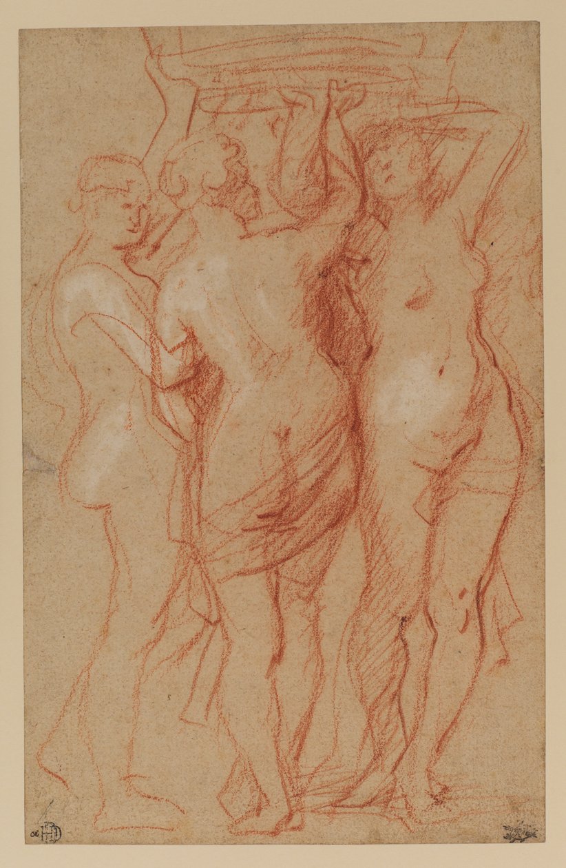 A három grácia, 1635-40 körül (piros-fehér kréta papíron) alkotó: Peter Paul Rubens