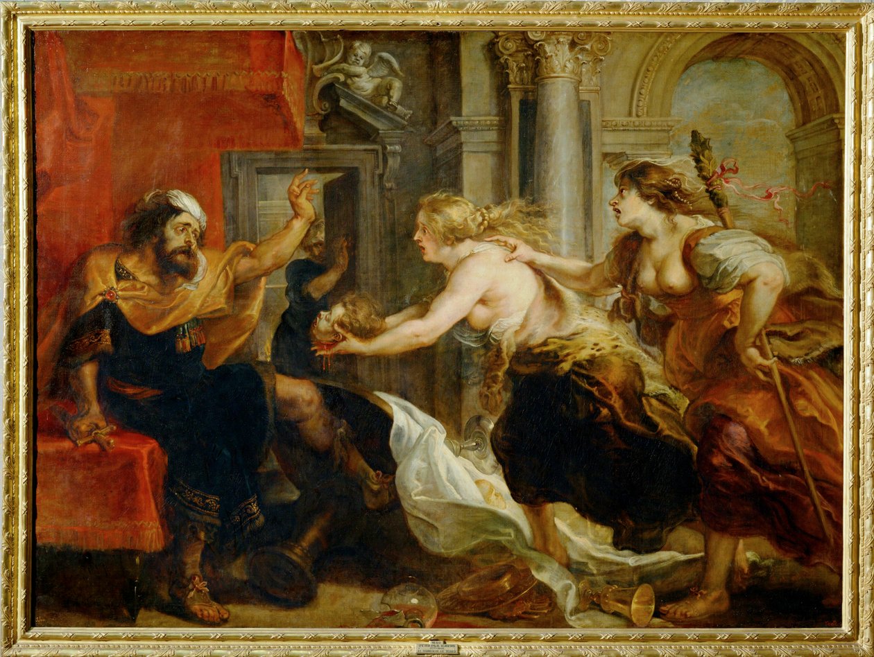 Tereusz bankettje: Ez (festmény, vászon): Philomena és Procne átadja Tereusnak fia lefejezett fejét. alkotó: Peter Paul Rubens