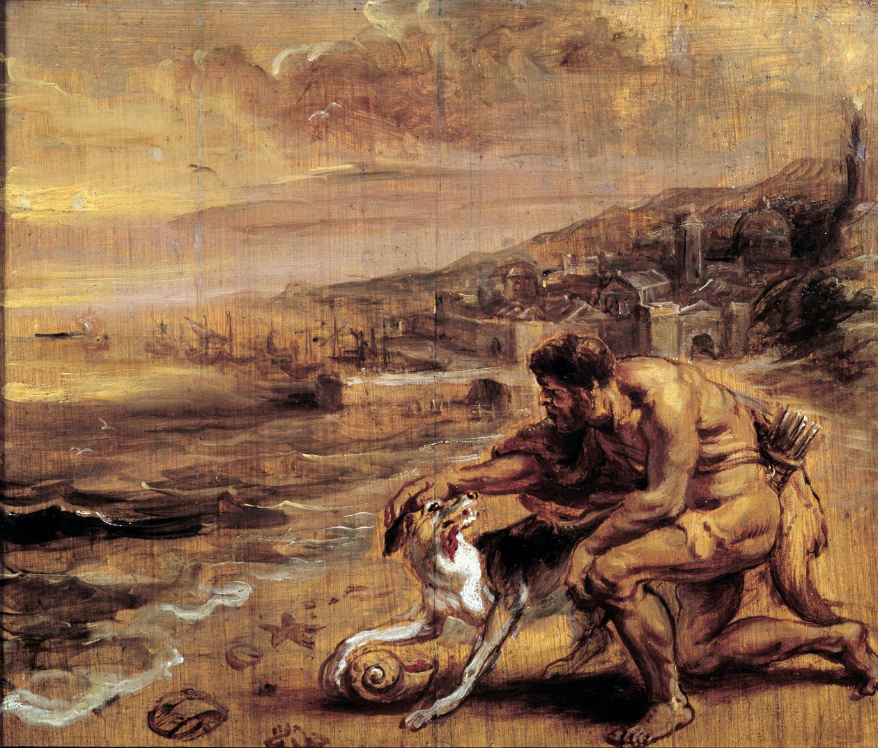 A bíbor felfedezése Egy fönícia kutyájának köszönhetően talál egy kagylót (Murex), amely a vörös tinktúrát termeli. Pierre Paul (Pierre-Paul) Rubens (vagy Peter Paul vagy Petrus Paulus) mosófestménye (1577-1640) 17. század V. 0,28x0,34 m Bayonne, Musee Bon alkotó: Peter Paul Rubens