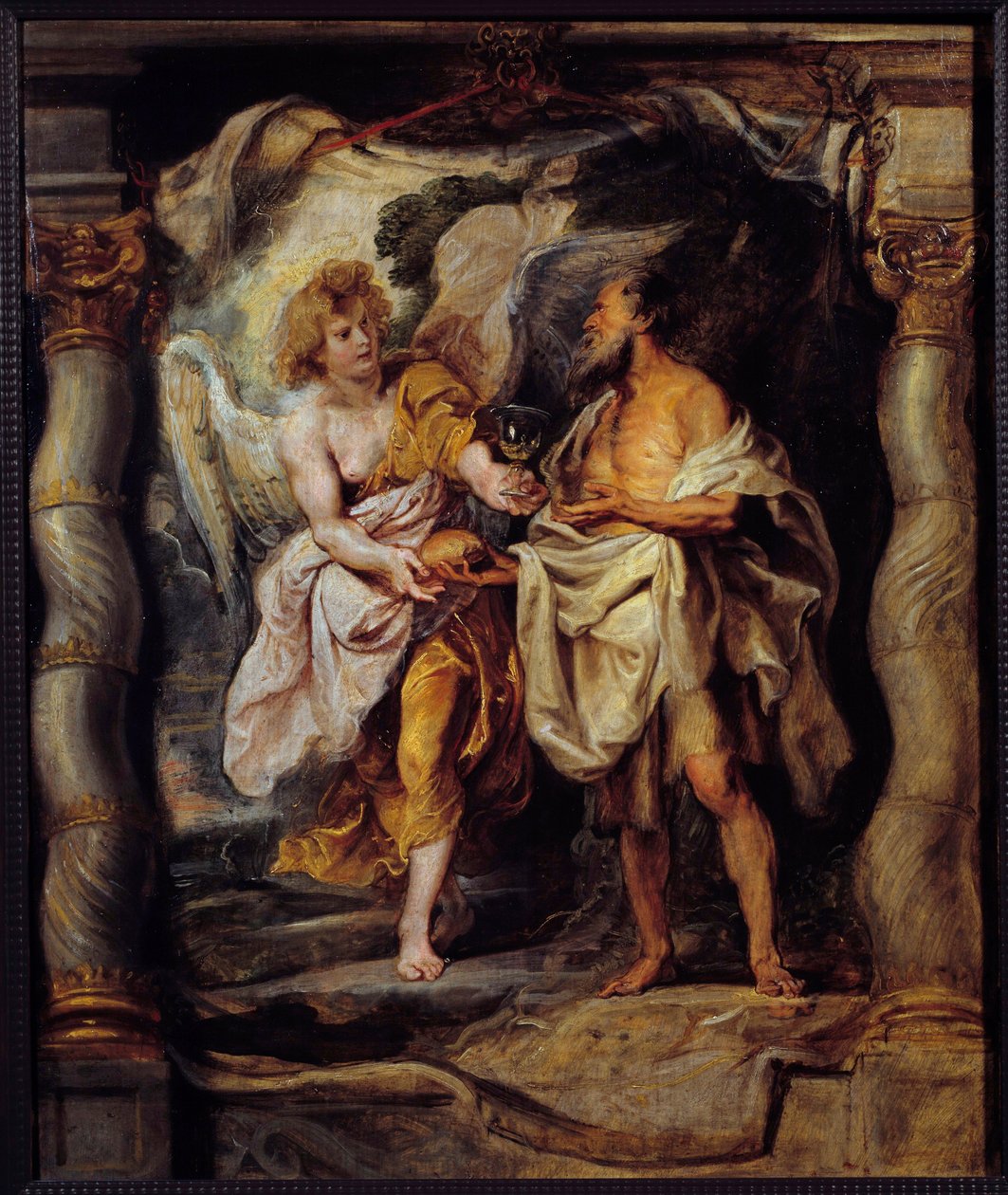 Illés próféta kenyeret és vizet kap egy angyaltól Pierre Paul (Pierre-Paul) Rubens (vagy Peter Paul vagy Petrus Paulus) festménye (1577-1640) 17. század V. 0,53x0,63 m Bayonne, Musee Bonnat alkotó: Peter Paul Rubens