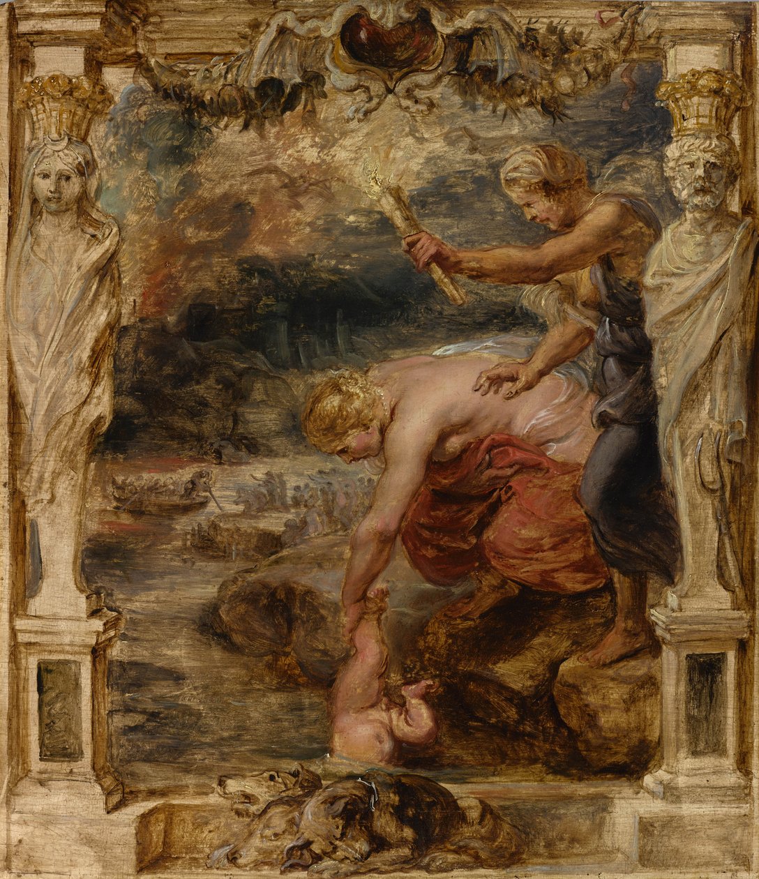 Thetis a csecsemő Achilles-t a Styx folyóba mártja, 1635 körül. alkotó: Peter Paul Rubens