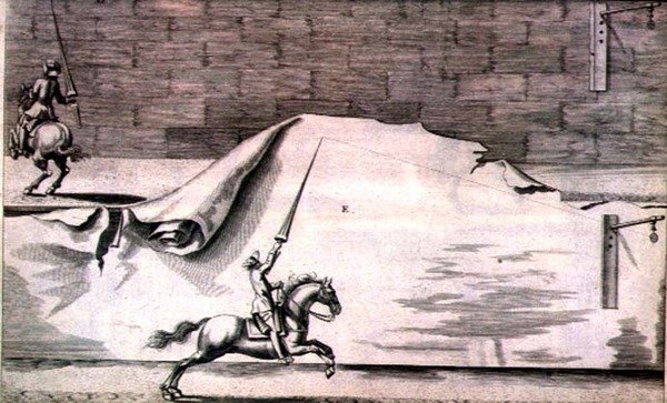 Két lovas katonák edzése a Winters, Stuterey és Reit-Schul, kocsma által írt „Új traktátus a lovak tenyésztéséhez” című lándzsákkal. 1672 (metszet) alkotó: Peter Paul Troschel