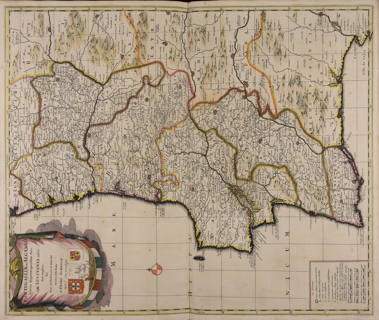 Corona Portugalliae et Algarbiae veteris Hispaniae quondam pars quae Lusitania audiit jam amplior hic suas in provincias et dioeceses noviter distributas alkotó: Peter Schenk the Elder