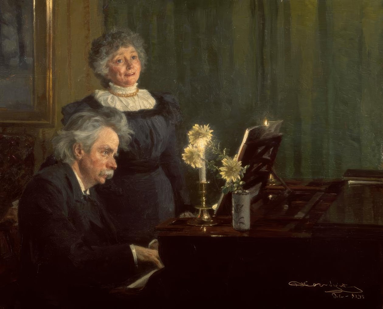Edvard Grieg zongorán kíséri feleségét alkotó: Peder Severin Krøyer