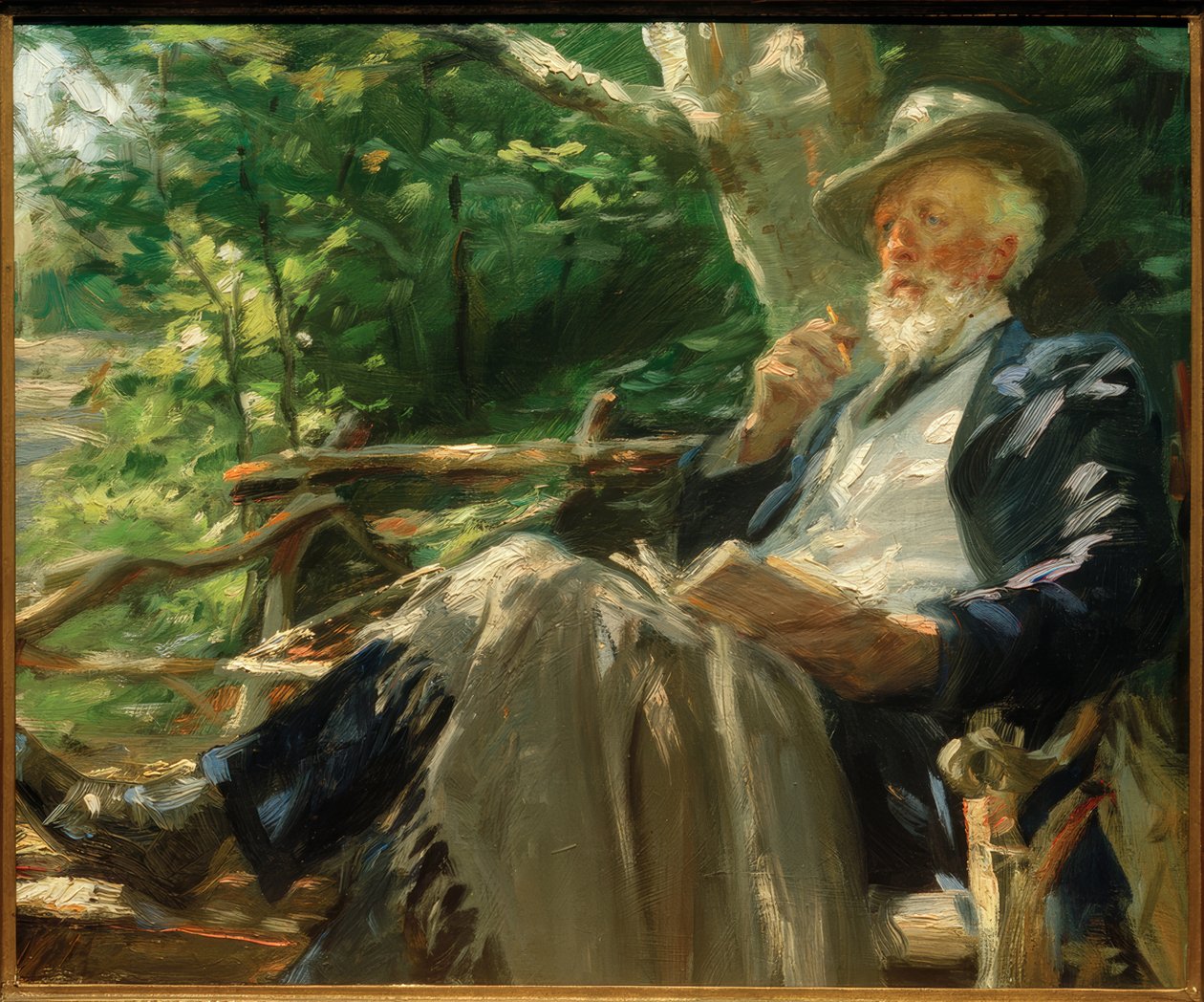 Holger Drachmann költő portréja a Skageni erdőben alkotó: Peder Severin Krøyer