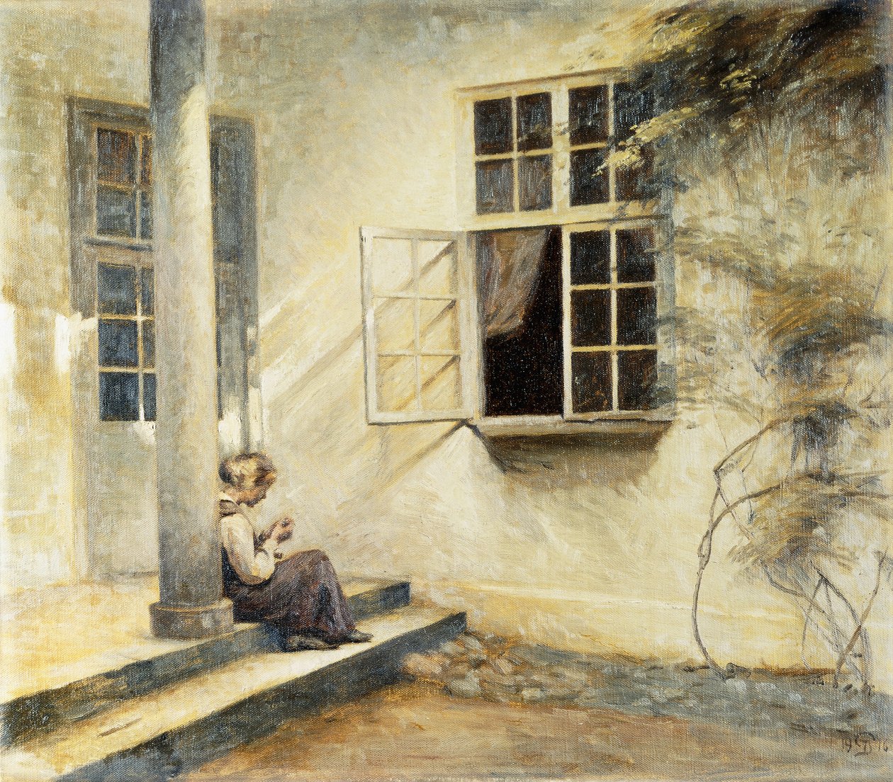 Egy lány ül a verandán, Liselund alkotó: Peter Vilhelm Ilsted