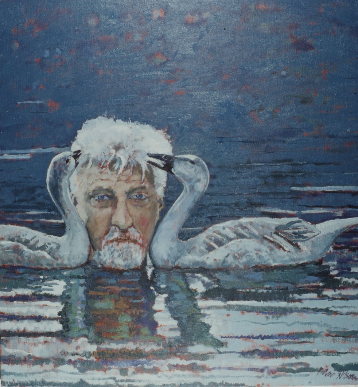 Conrad Lorenz gólyákkal, 2000 (olaj, vászon) alkotó: Peter Wilson
