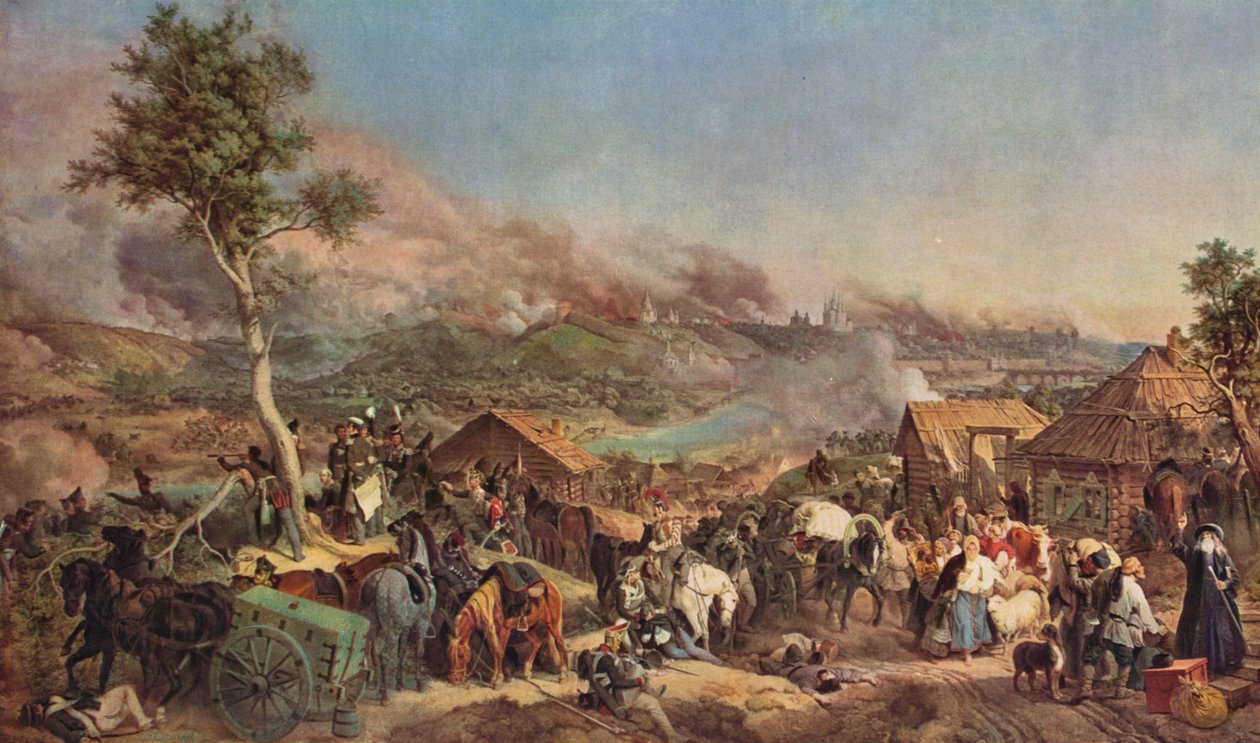 A szmolenszki csata (színes litográfia) alkotó: Peter von (after) Hess