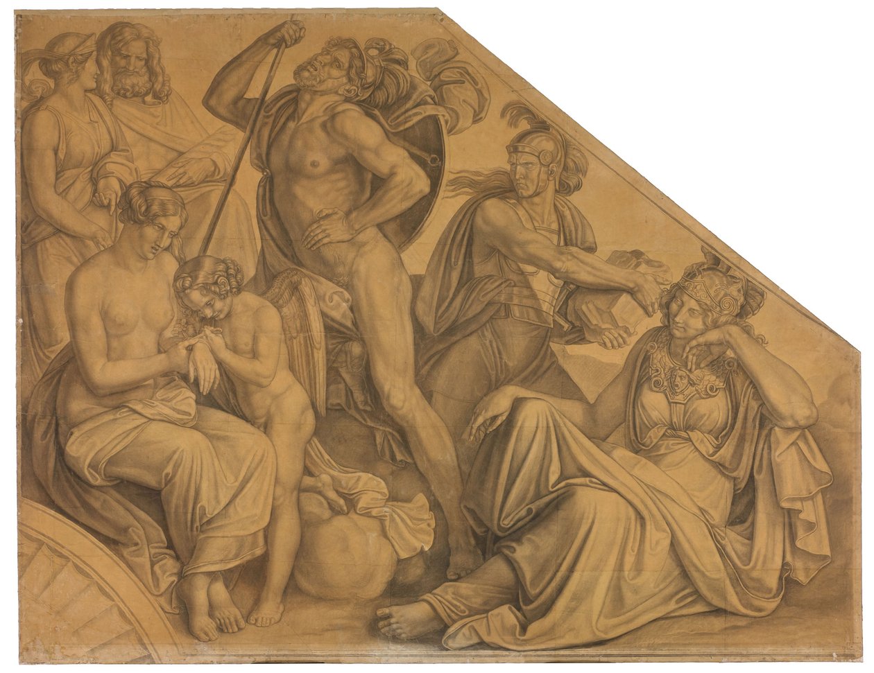 Aphrodite und Ares von Diomedes verwundet. Karton zu den Deckenbildern der Münchner Glyptothek alkotó: Peter von Cornelius