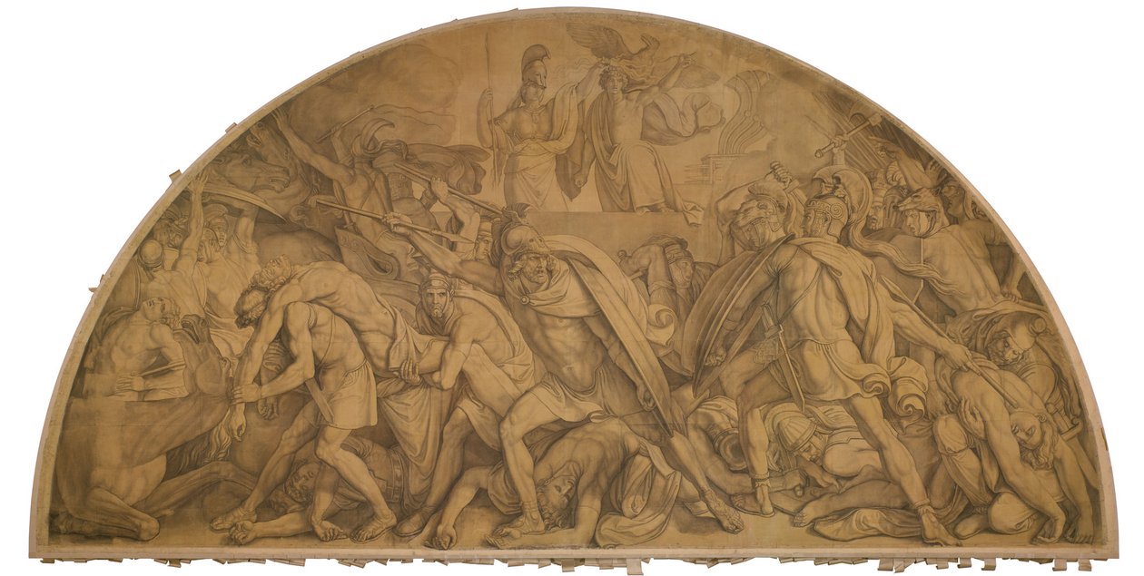 Der Kampf um den Leichnam des Patroklos, Bogenfeld. Karton zu den Deckenbildern der Münchner Glyptothek alkotó: Peter von Cornelius