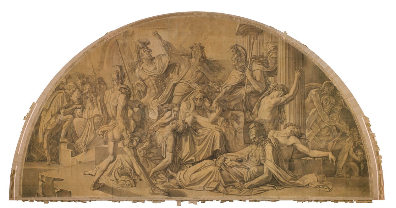 Der Untergang Trojas, Bogenfeld. Karton zu den Deckenbildern der Münchner Glyptothek alkotó: Peter von Cornelius