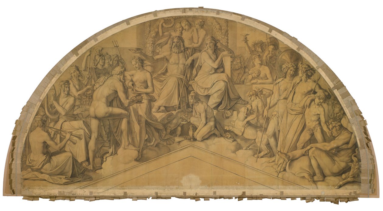 Die Aufnahme des Herakles in den Olymp, Bogenfeld. Karton zu den Deckenbildern der Münchner Glyptothek alkotó: Peter von Cornelius