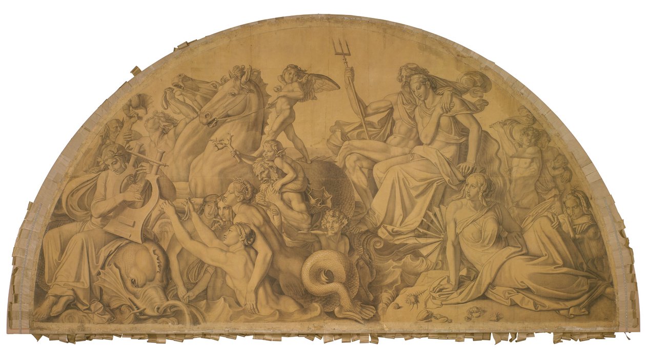 Die Wasserwelt lauscht dem Leierspiel des Arion, Bogenfeld. Karton zu den Deckenbildern der Münchner Glyptothek alkotó: Peter von Cornelius