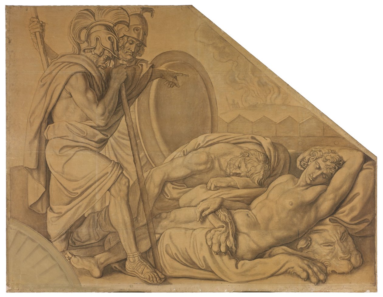 Nestor und Agamemnon wecken Diomedes. Karton zu den Deckenbildern der Münchner Glyptothek alkotó: Peter von Cornelius