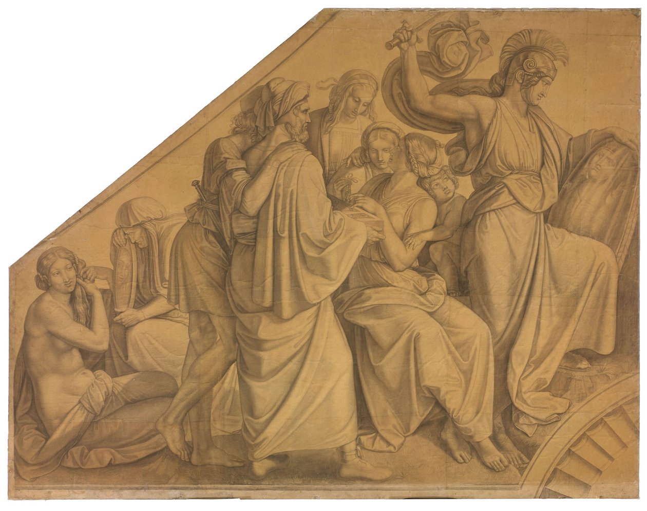 Odysseus entdeckt Achill unter den Töchtern des Lykomedes. Karton zu den Deckenbildern der Münchner Glyptothek alkotó: Peter von Cornelius