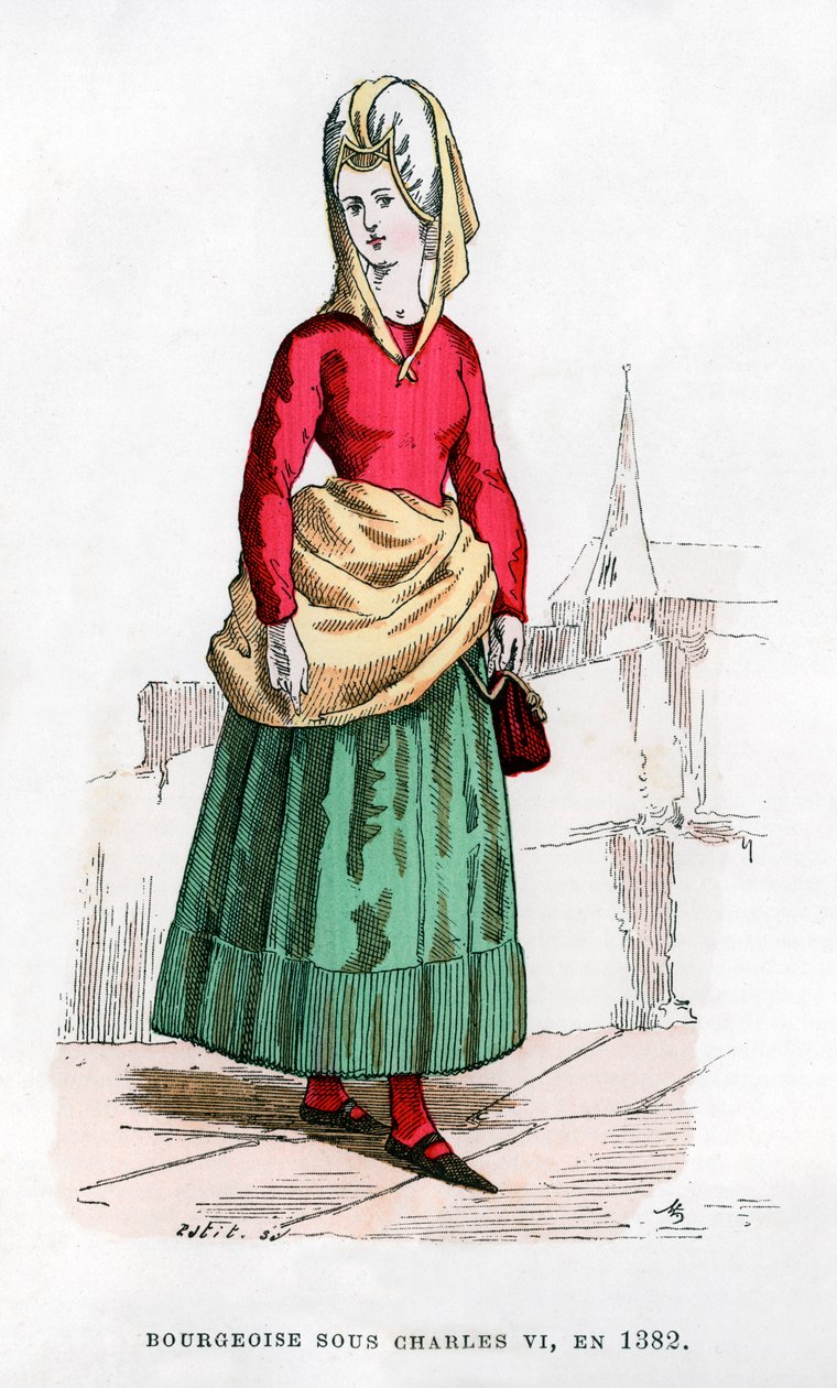 Bourgeoise VI. Károly korabeli francia kosztümben, 1382 1882-1884. alkotó: Petit