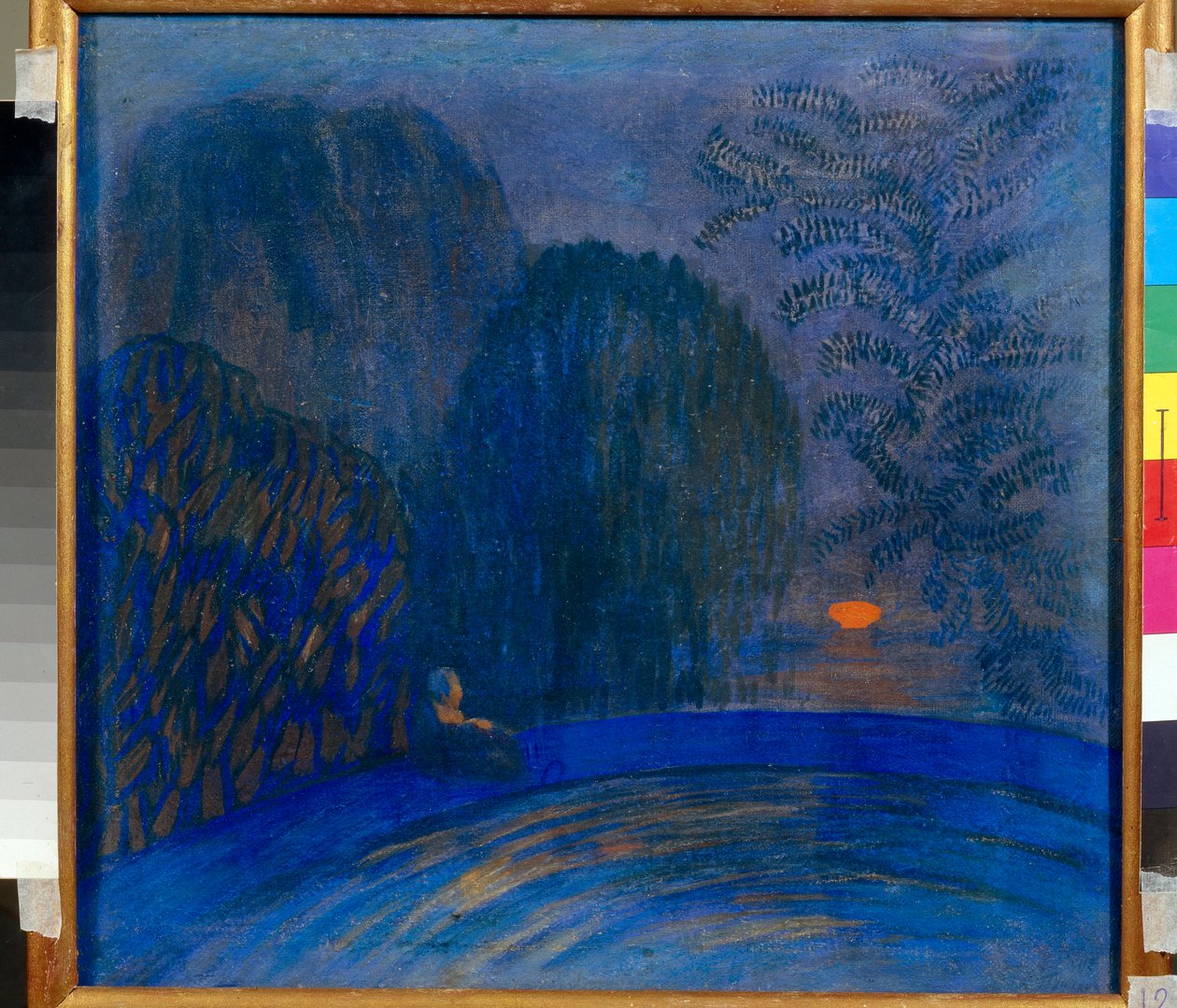 ""Hold motívum"" Hold tájkép Pjotr ​​Savvich Utkin (1877-1934) festménye 1906 Méret 46x44 cm Tempera vászon Magángyűjtemény alkotó: Petr Savvic Utkin