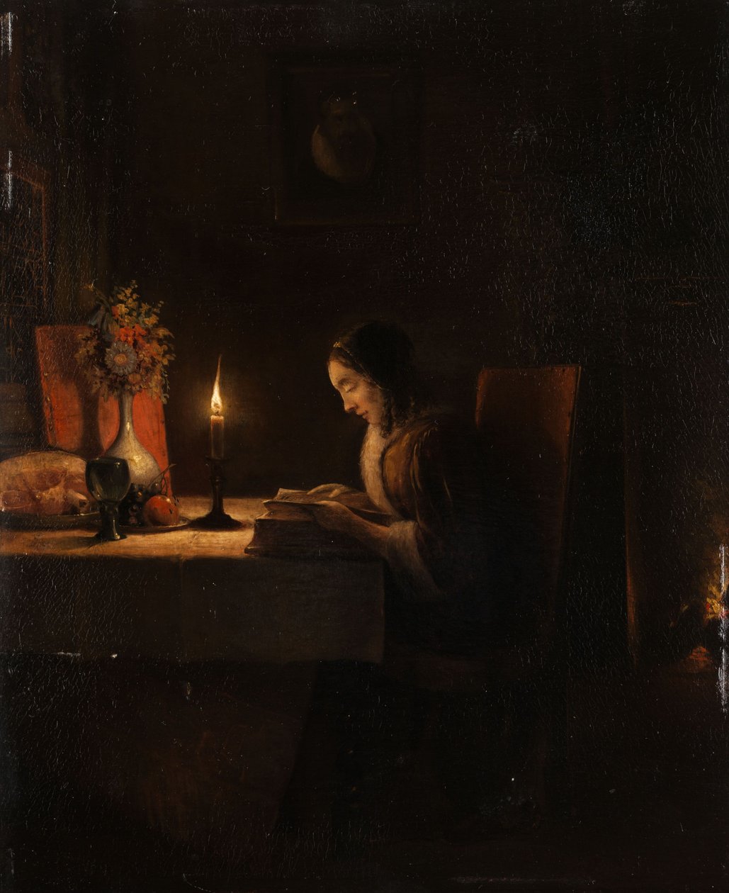 Olvasás gyertyafénynél alkotó: Petrus van Schendel