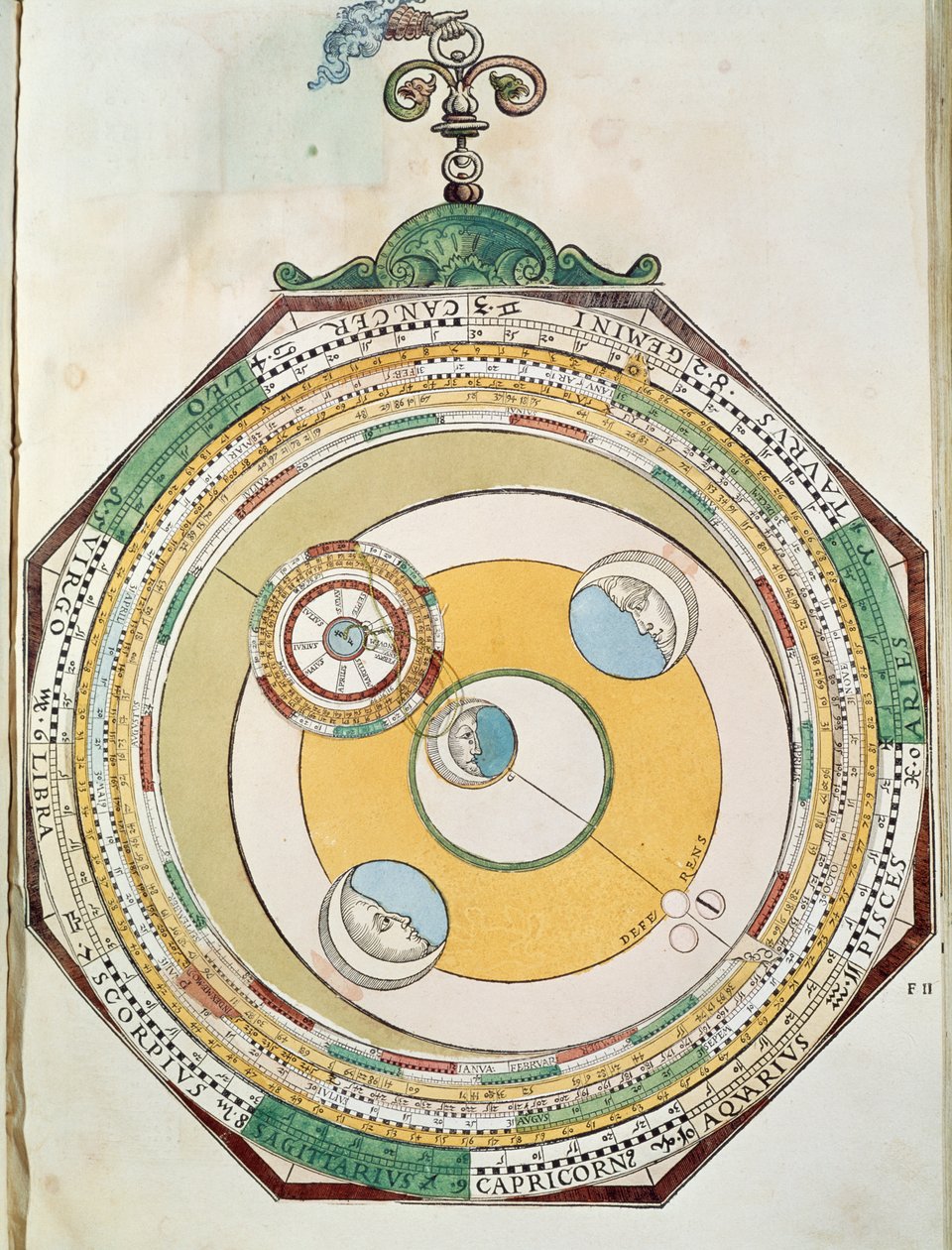 A Hold mozgásának táblázata a Naphoz viszonyítva, az Astronomicum Caesareumból alkotó: Petrus Apianus
