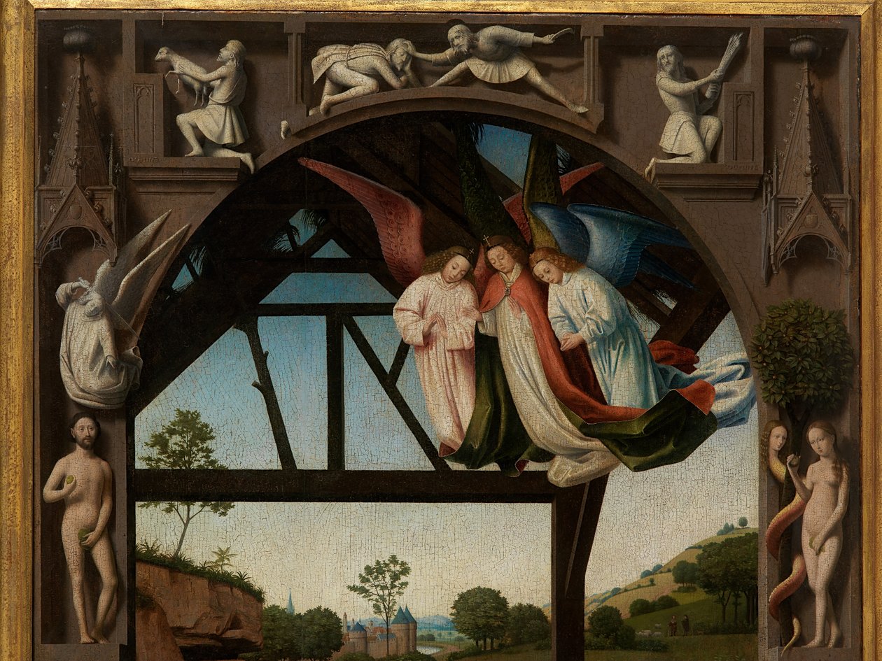 Részlet a Krisztus-gyermek imádatáról alkotó: Petrus Christus