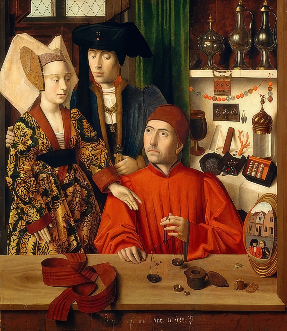 Aranyműves a műhelyében. 1449 alkotó: Petrus Christus