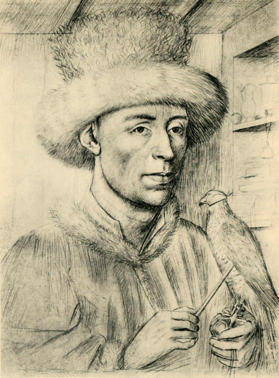 Portré egy emberről sólymóval, c1447, 1943. alkotó: Petrus Christus