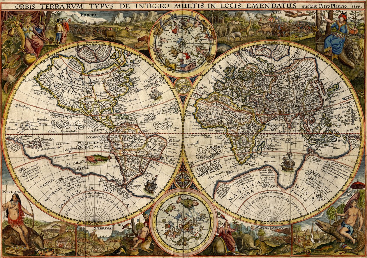 Orbis Terrarum Typus... (Dupla félgömbös világtérkép) alkotó: Petrus & Doetichum Jan van younger Plancius