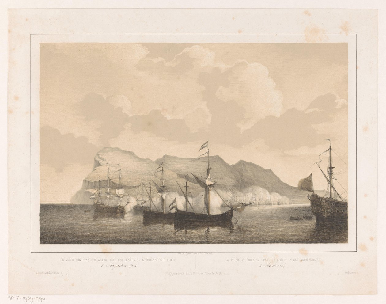 Gibraltár meghódítása Gibraltár meghódítása az angol-holland flotta által 1704. augusztus 3. / La prize de Gibraltar par un flotte Anglo-Neerlandaise (cím a tárgyon) alkotó: Petrus Johannes Schotel